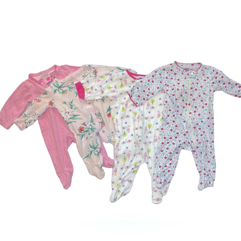 Assorted onsie pajamas.